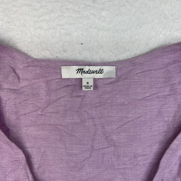 Madewell | Linen Blend Alexandra Button Front V Neck Mini Dress Lilac Lavender S - Picture 4 of 10